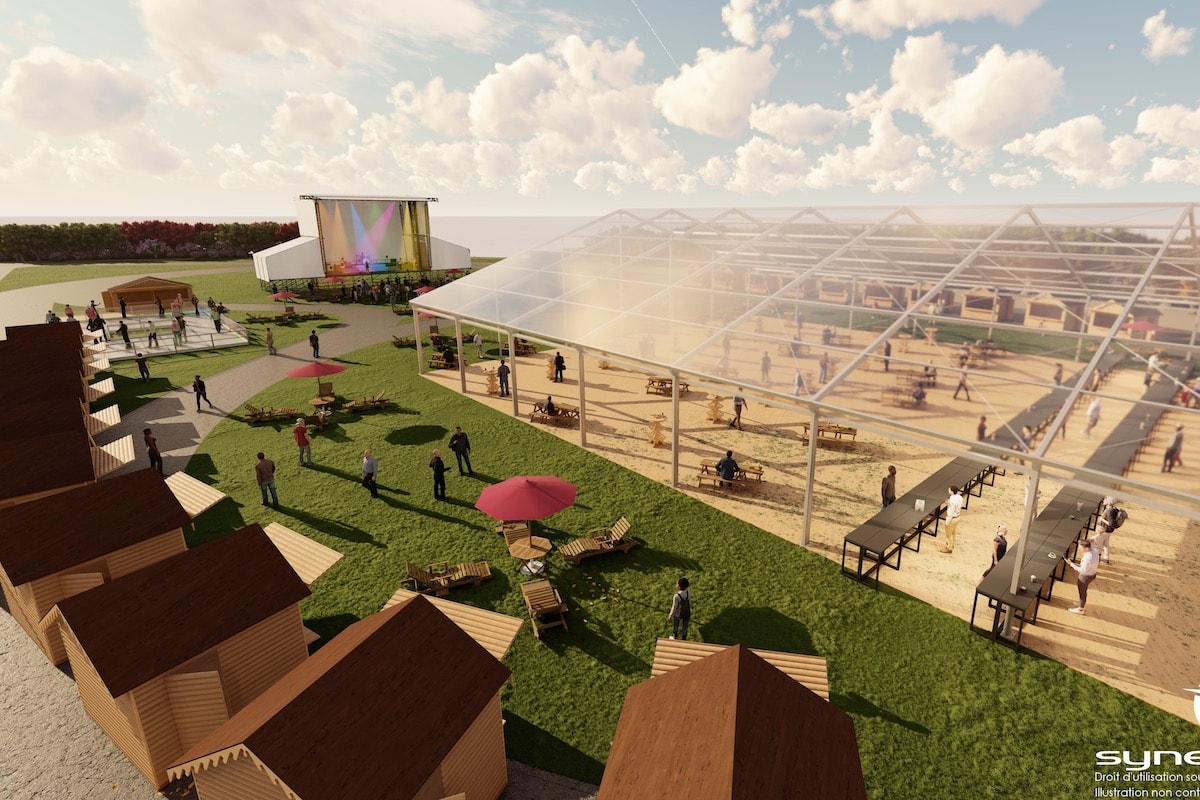 Voilà à quoi ressemblera l'Euro Village, avec sa scène, son grand chapiteau couvert et ses chalets et foodtrucks.