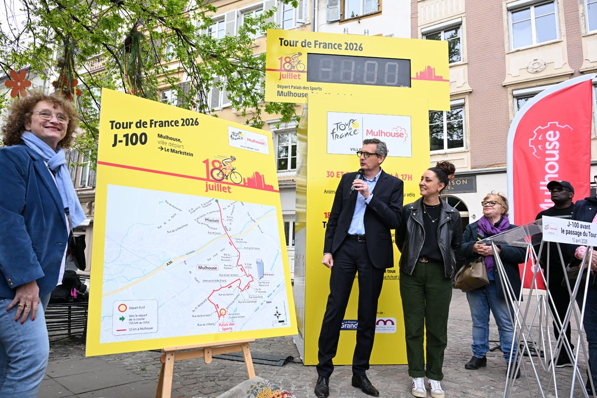 Le parcours mulhousien du Tour de France et un compte à rebours ont été dévoilés, place de la Réunion.