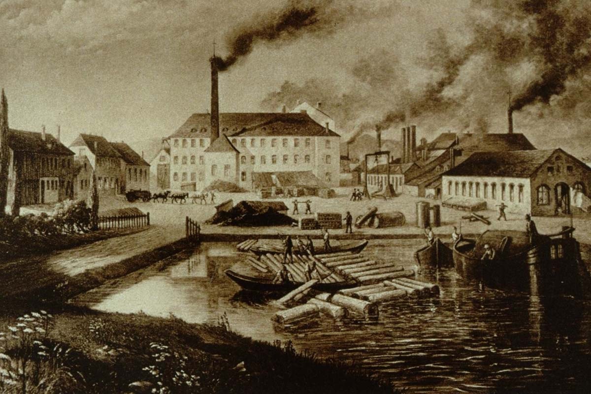 Illustration de la Fonderie à sa création, en 1826, par Pierre-Albert Becker-Harvey.