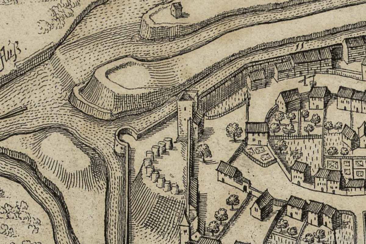 Extrait du plan de Mulhouse, dessiné par Matthäus Merian, en 1642.
