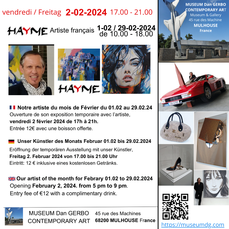 Exposition temporaire de l'artiste du mois Hayme au Museum Dan Gerbo Contemporary Art