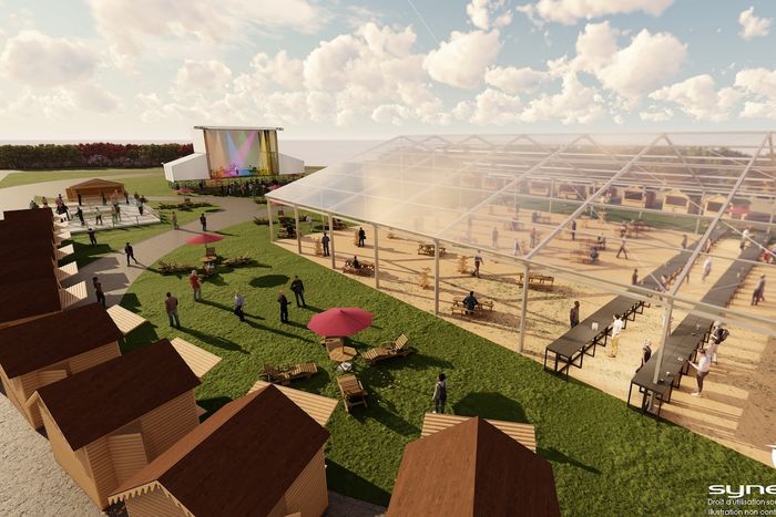 Voilà à quoi ressemblera l'Euro Village, avec sa scène, son grand chapiteau couvert et ses chalets et foodtrucks.