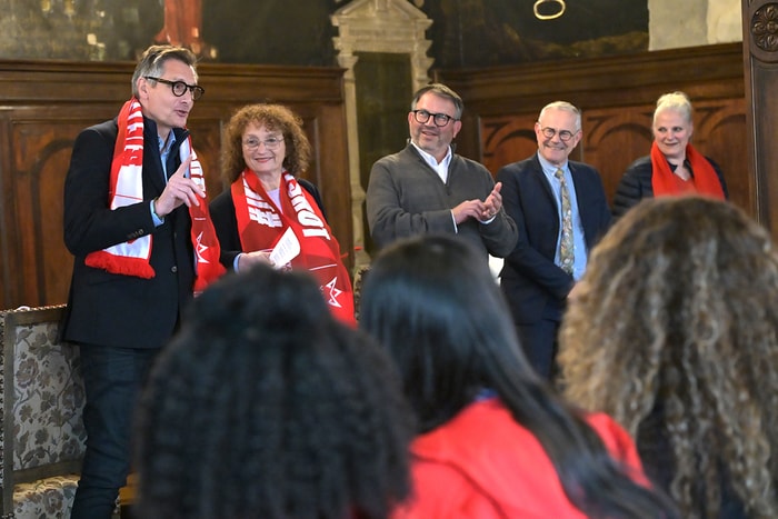Le maire, avec (à sa droite), Lara Million, première adjointe maire, et Jean-Marc Amatruda, adjoint au Sport. 