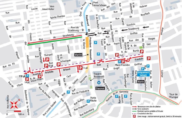 En vert, le nouvel itinéraire cyclable, qui va voir le jour, rue de Strasbourg. 