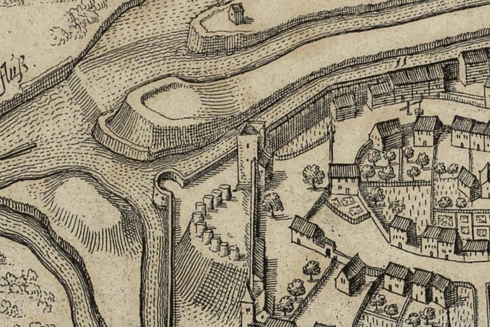 Extrait du plan de Mulhouse, dessiné par Matthäus Merian, en 1642. 