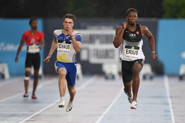 Théo Schaub (à g.) a remporté les Championnats de France d'athlétisme, sur 100 et 200 m.