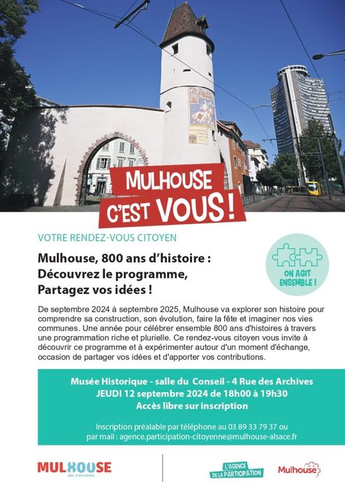 RDV Citoyen : "Mulhouse, 800 ans d'histoire : découvrez le programme, partagez vos idées "