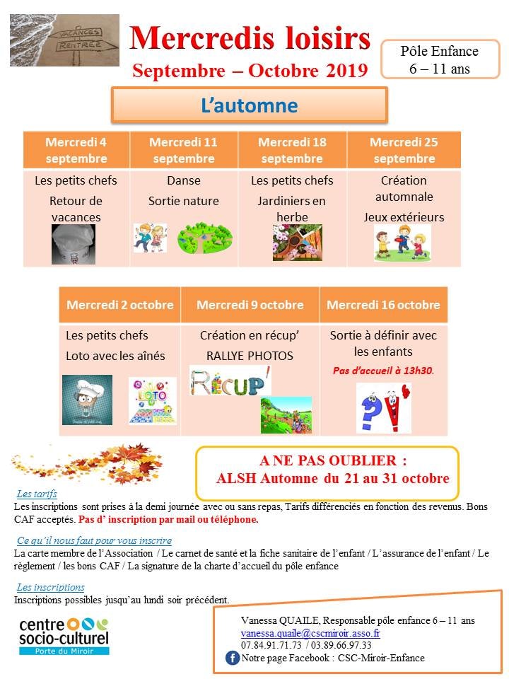 Mercredis loisirs au CSC Porte du Miroir